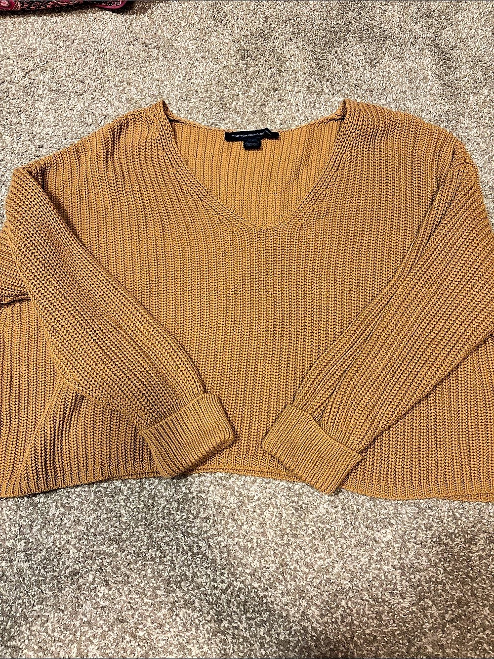 French Connection V-Neck Chunky Knit Cropped Sweater